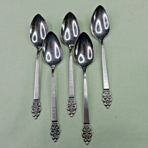Oneida Nordic Crown Teaspoons Lot of 5 Floral Tip Shiny Bowl Satin Handle Modern
